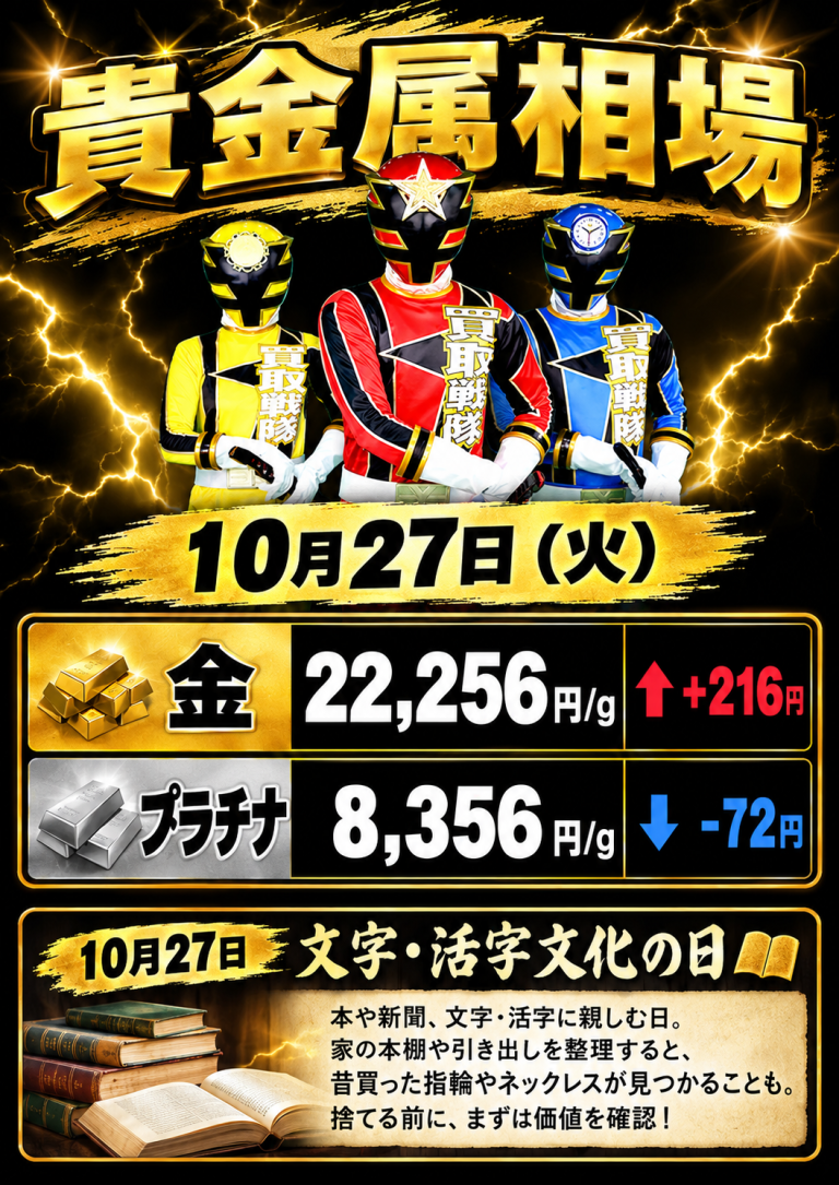 10月27日（火）本日の貴金属相場！