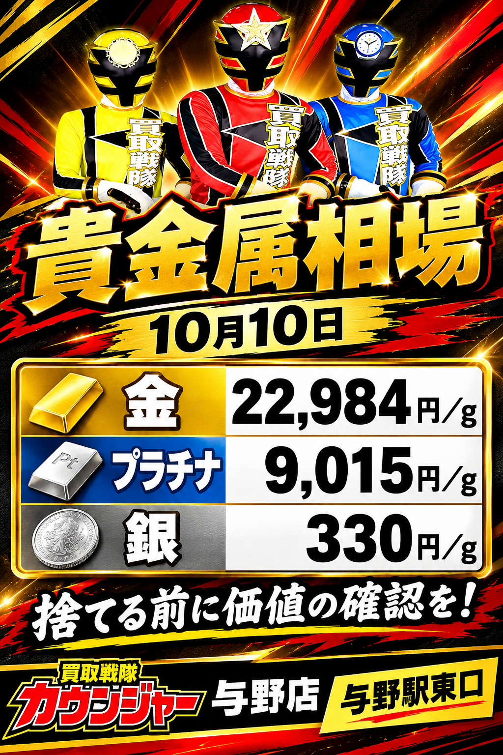 10月10日の貴金属相場！大正時代まつりで与野がにぎわう一日